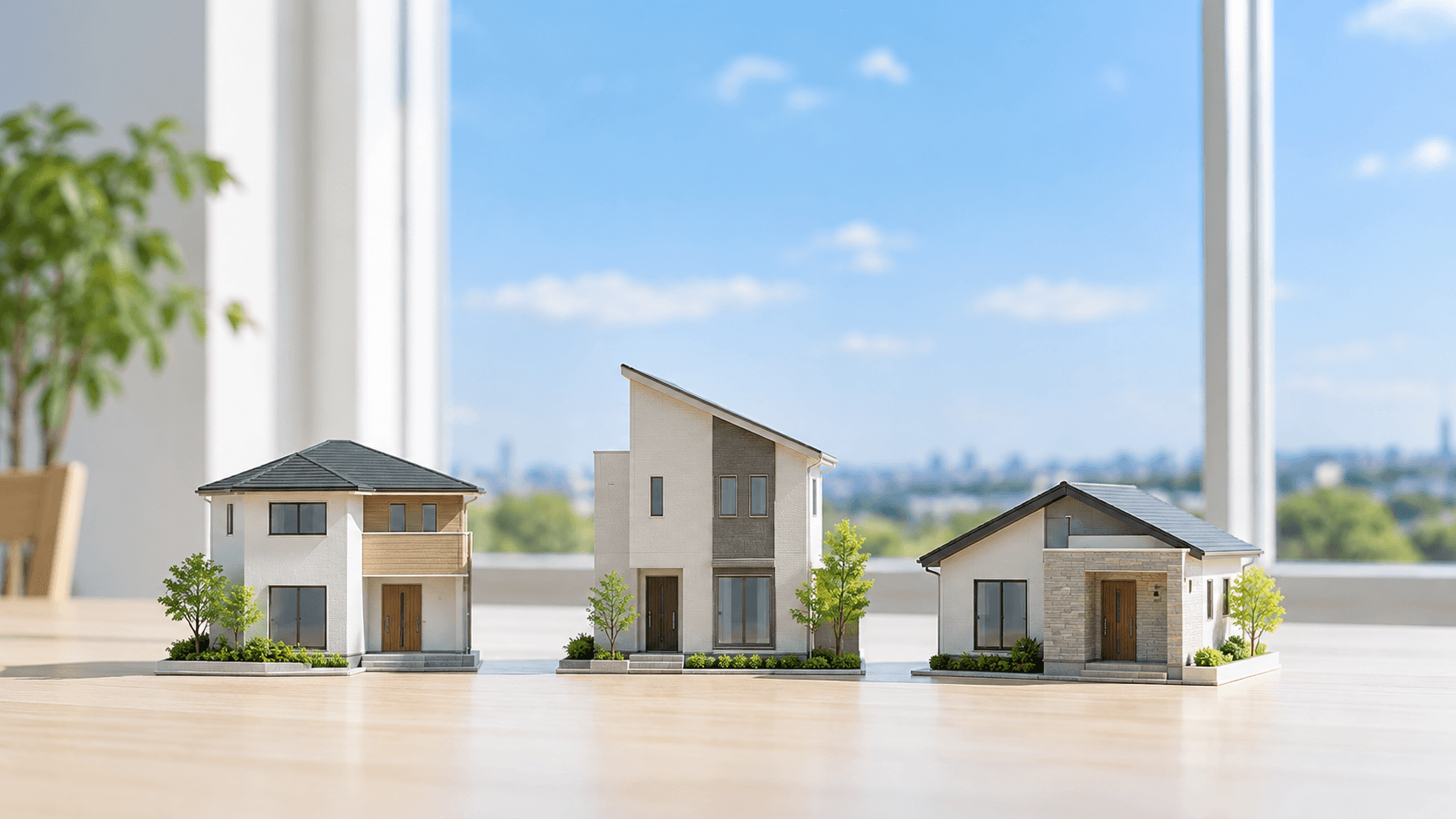返済期間の違いを表す3つの住宅模型