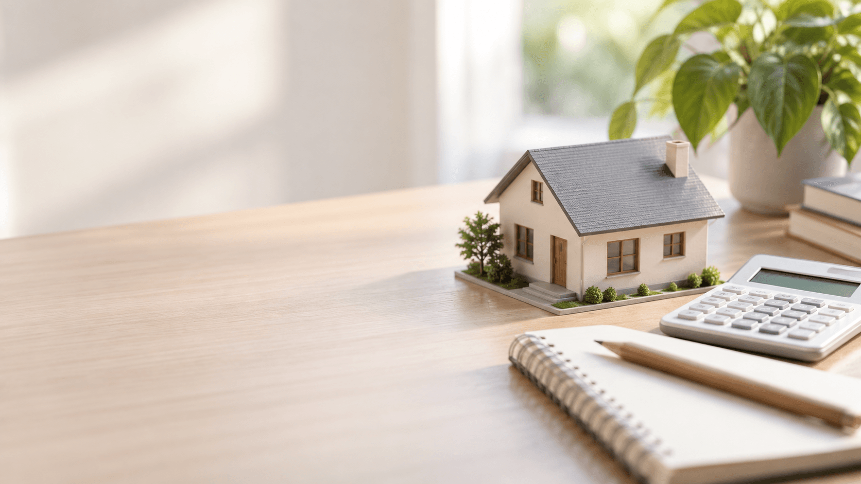 住宅ローンの残債を考える家の模型と電卓